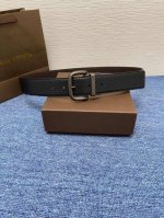 Bv New Men's Embossed Belt, Double-Sided Italian Calf Leather With Vintage Pin B