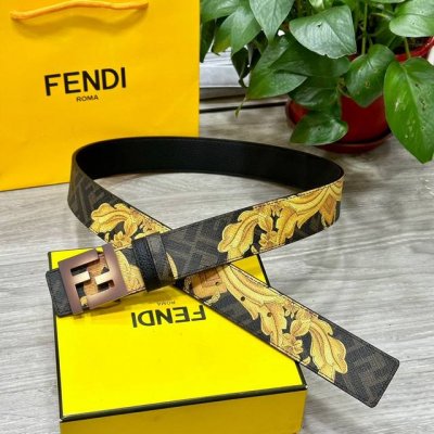 Fendi Authentic Store Version, 4.0 Cm Wide, Double-Ring Reversible Belt With Ff