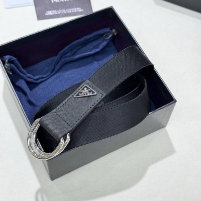 Prada workwear style cotton woven belt, casual style; features double D-ring buc