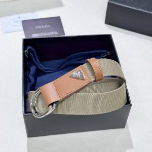 Prada workwear style cotton woven belt, casual style; features double D-ring buc