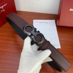 3.5cm Ferragamo double-sided pebbled leather belt with gold metal Gancio double