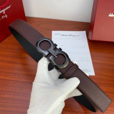 3.5cm Ferragamo double-sided pebbled leather belt with gold metal Gancio double