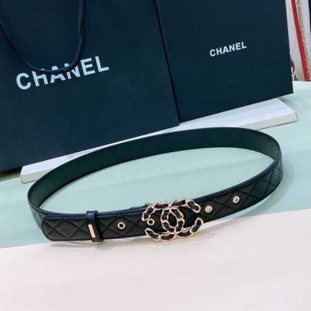 C Chanel Logo Leather Strap Color Cc Buckle, Brass Gold Metal, 3.0Cm Premium Lam - Click Image to Close
