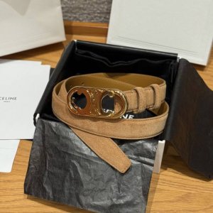 Celine Triomphe Medium Belt. This belt is made of suede cowhide leather with a s