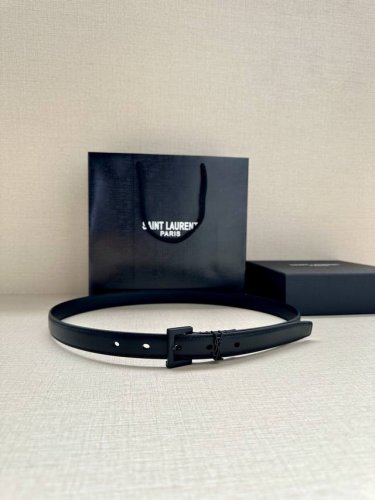 Width 2.0Cm Narrow Square Buckle Belt With Saint Laurent Letter Buckle Cowhide L