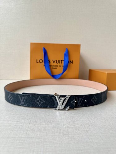 This 3.0 Wide Lv Initiales Double-Sided Belt Is Made Of Monogram Canvas And Sand
