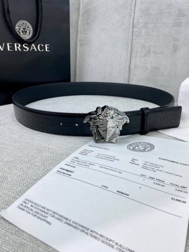 Width 4.0 Cm Versace This Crocodile-Patterned Leather Belt Features The Iconic V