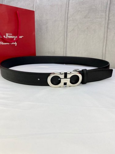 Width 3.5Cm Ferragamo Palm Print Double-Sided Top Layer Leather Belt With Silver