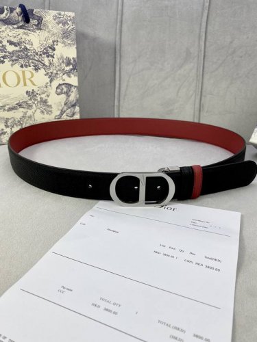 Width 3.5 Cm Dior Grained Leather Belt With Cd Buckle, Black Palm-Textured Grain