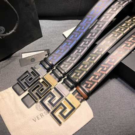 Versace Width 4.0Cm New Printed Double-Sided Leather Belt With Enamel Greca Buck - Click Image to Close