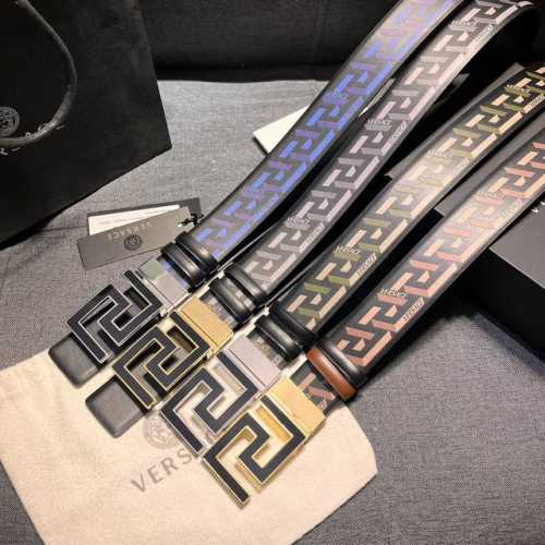 Versace Width 4.0Cm New Printed Double-Sided Leather Belt With Enamel Greca Buck