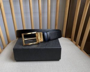 Prada Authentic Store Version Men's Dual-Use Needle Buckle Belt, One Side Black,