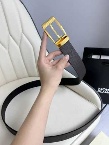 Special Montblanc Width 3.5Cm Made From Top-Grain Leather Premium Needle-Stitche