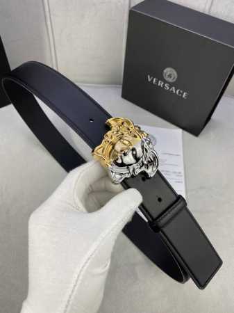Width 4.0 Cm Versace This Soft Plain-Weave Leather Belt Features A Gold And Silv - Click Image to Close