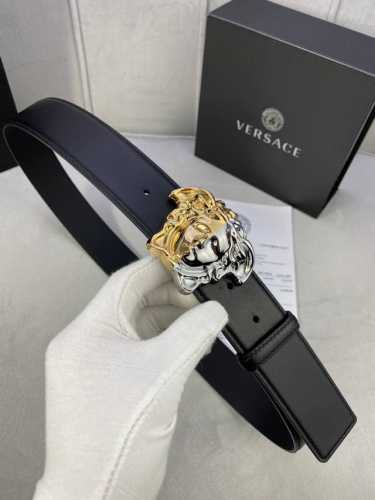 Width 4.0 Cm Versace This Soft Plain-Weave Leather Belt Features A Gold And Silv
