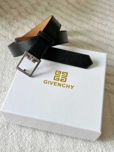 Givenchy women's high-end business belt, 3.0cm wide, made of fine, lustrous leat