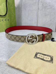 Width 4.0 Cm Gucci Double-Sided Belt, One Side In Gg Supreme Canvas, The Other S