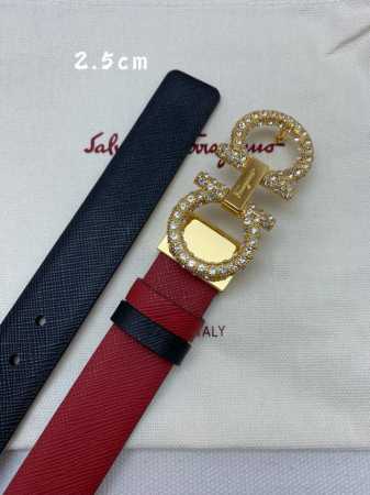 Ferragamo 25mm metal Gancio double buckle, women's double-sided cowhide leather, - Click Image to Close