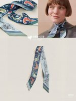 Hermes "Cheetah Bandana" Twilly Small Scarf Twilly Silk Ribbon 100% mulberry si