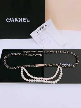 Ch Nel chain letter black leather waist chain The chain splicing design is full - Click Image to Close