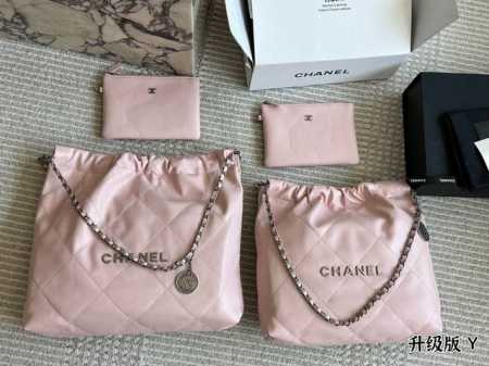 Chanel garbage bag 22 handbag genuine leather limited edition pink The leather i - Click Image to Close