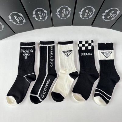 Special packaging for Prada's new mid-length slouch socks! Five pairs per box, s