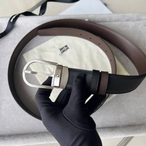 Reversible leather belt with horseshoe-shaped buckle, black and brown, 35mm. DDD