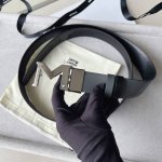 Black double-sided leather strap with "M" pattern buckle, 35mm Palladium-plated