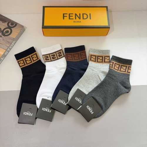 A box of 5 pairs of Fendi new mid-calf men's socks, including packaging. Made of