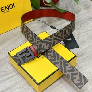 Fendi boutique style, 4.0cm wide, double-ring reversible belt, Ff snap fastener,