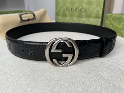 Original quality Gucci Gucci men's interlocking G metal buckle belt, made of Gu