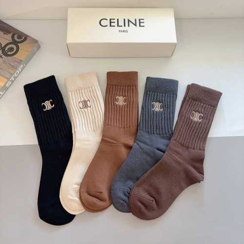 Box of 5 pairs with packaging Celine high-quality cashmere embroidered knee-hig