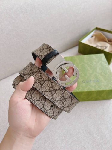Special Gucci Double-Sided Belt, One Side Is Gucci Signature Leather, The Other
