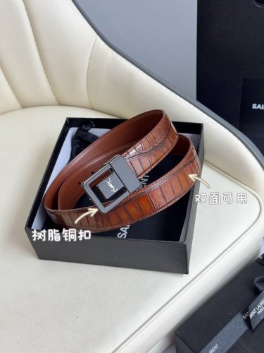 2025 Spring show Saint Laurent women's belt with genuine gold electroplated buck