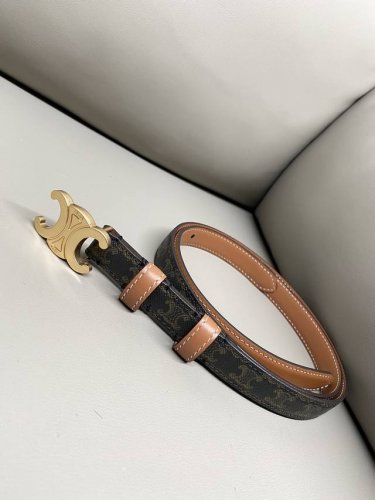 Celine Celine Triomphe Canvas logo print Wagyu leather 1.8 width pinhole belt sl