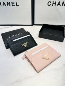 Color: Black and Pink Size: 9X5 Prada Crossgrain Pure Leather Card Holder Super