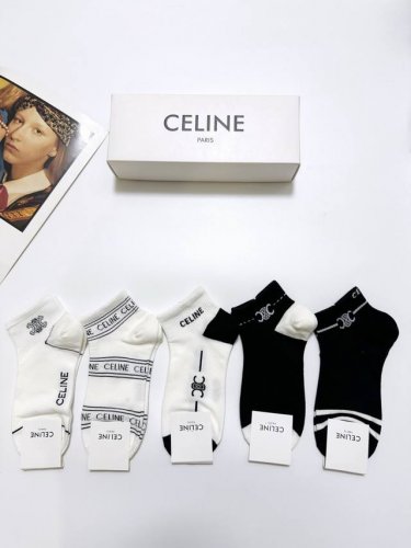 with packaging 5 pairs per box Celine classic letter logo pure cotton socks, In