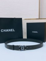 Chanel classic double C belt with new denim buckle and calfskin belt body, full