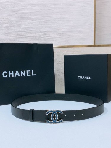 Chanel classic double C belt with new denim buckle and calfskin belt body, full