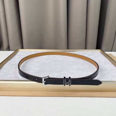 Hermes Crocodile Leather Belt With Palladium-Plated Belt Buckle, Exquisitely Pol