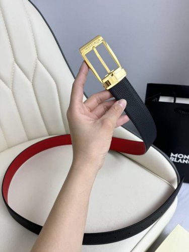 Special Montblanc Width 3.5Cm Made From Top-Grain Leather Premium Needle-Stitche