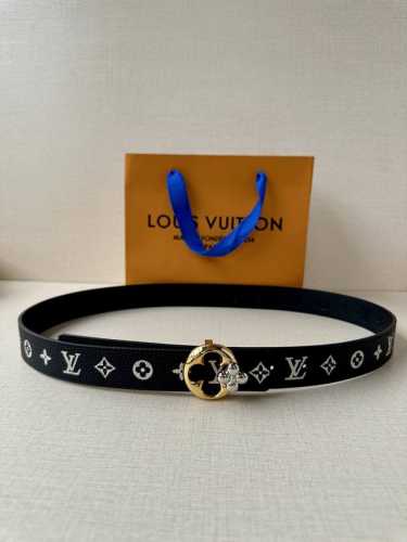 Lv Double-Sided Belt Is Made Of Stitched Leather And Canvas With Small Black And