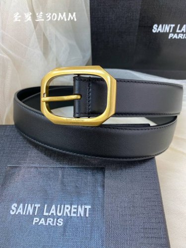 Ysl Saint Laurent Italian calfskin square buckle belt with Cassandre logo belt l
