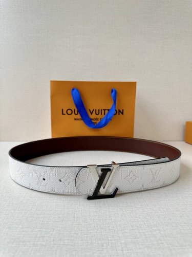 4.0W Lv Dimension Monogram H Ritage Double-Sided Belt Stitching Plain Leather