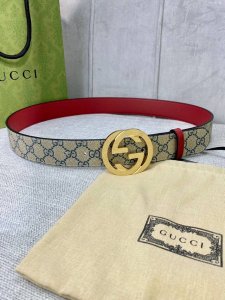 Width 4.0 Cm Gucci Double-Sided Belt, One Side In Gg Supreme Canvas, The Other S