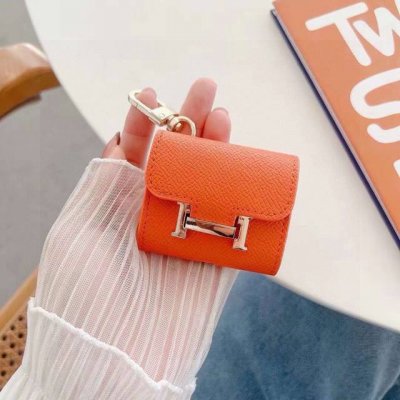 Hermes official website 1:1 earphone bag Palm pattern leather metal logo Fashio