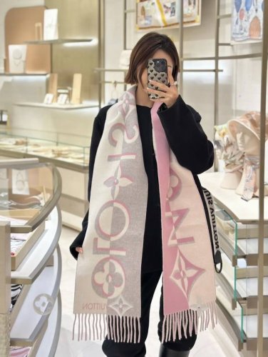 Louis Vuitton Lv Grey and Pink Color Block Double-Sided Tassel Long Scarf #Resel