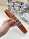 Width 3.0cm Dior popular flat wireless belt Saddle double-sided first-layer cowh