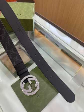 Gucci men's dark canvas double G metal buckle printed belt, super fashionable a - Click Image to Close