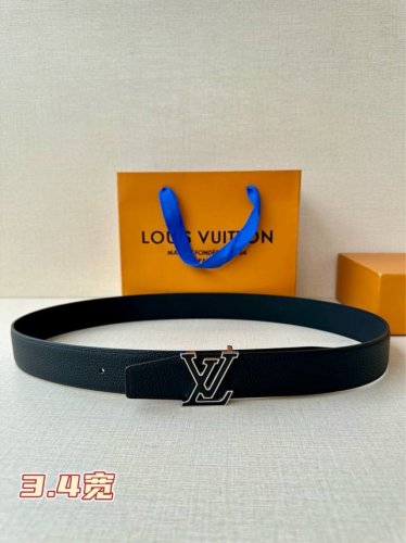 Lv Heritage Double-Sided Belt, 3.4 Inches Wide, Crafted From Grained Leather And